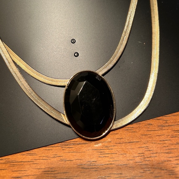 Thalia Sodi Gold-Tone Large Black Stone Double Strand Statement Necklace - Picture 4 of 5